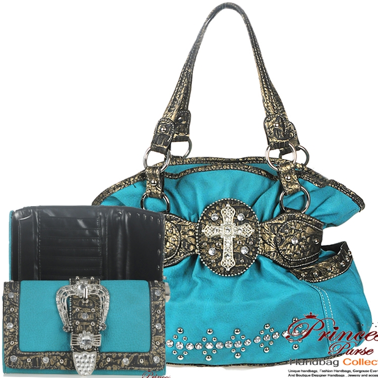 Designer Inspired Handbag w Rhinestone And Cross Emblem w Matching ...