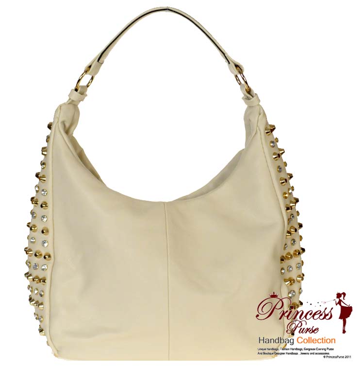 Designer Inspired Faux Leather Hobo Style Handbag w Rhinestone and ...