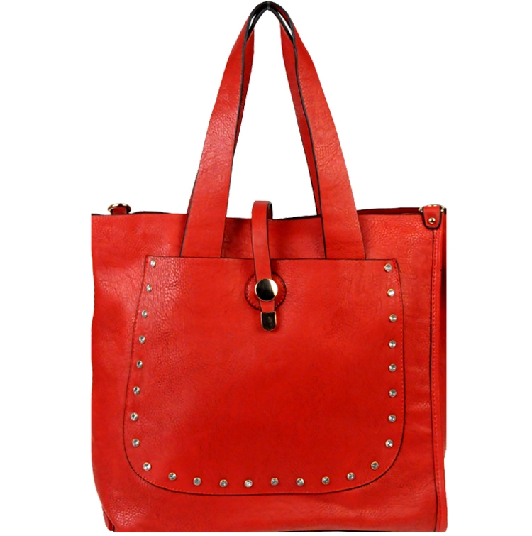Designer Inspired Faux Leather Handbag w Rhinestone Decor