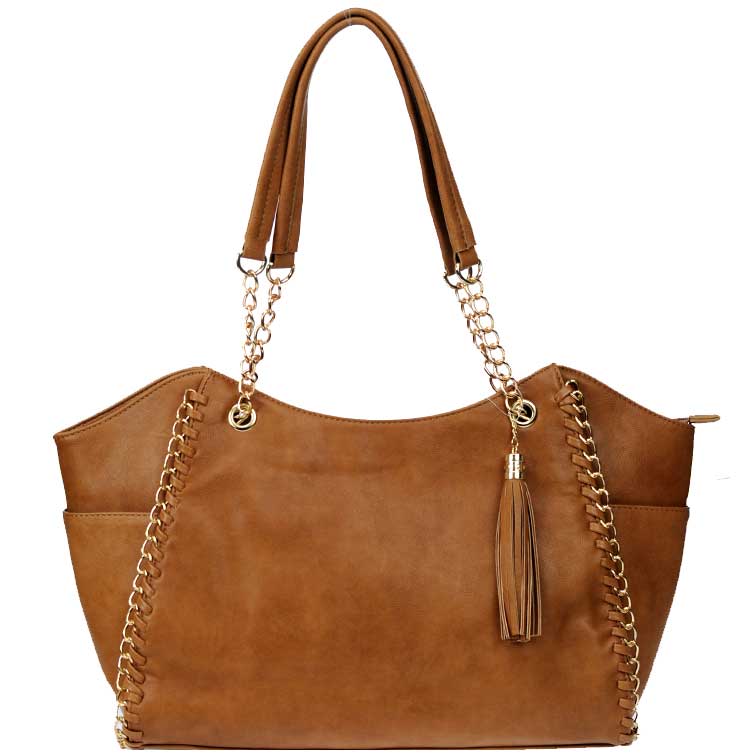 Designer Inspired Faux Leather Fashion Handbag w Tassel