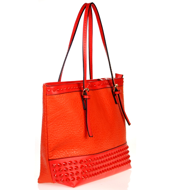 Designer Inspired Faux Leather Handbag w Studded Decor.