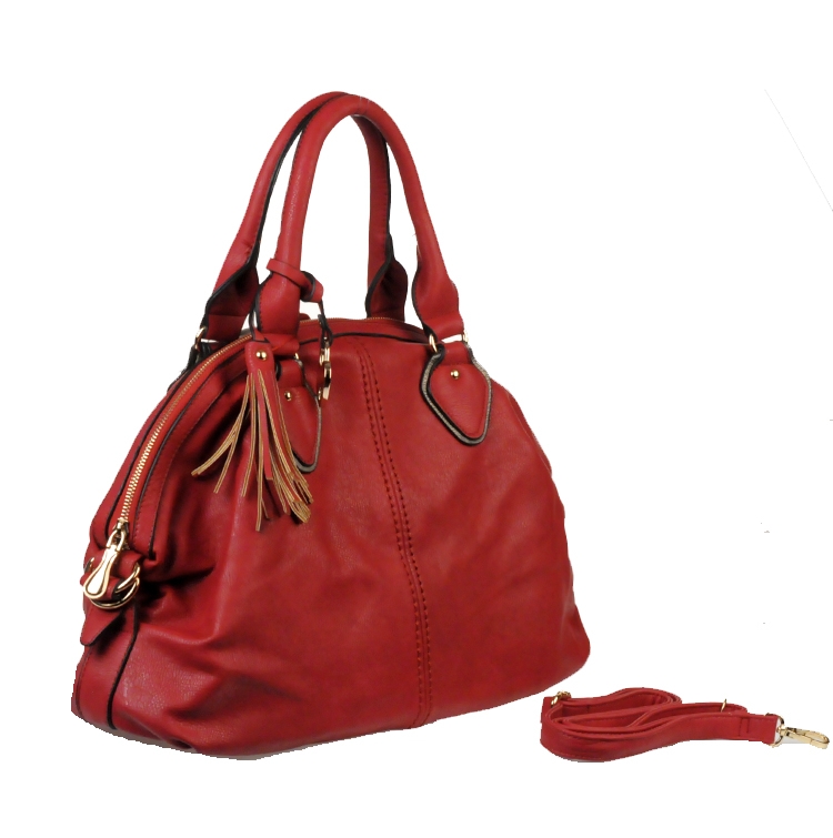 Designer Inspired Faux Leather Handbag w Lock and Tassel Accent