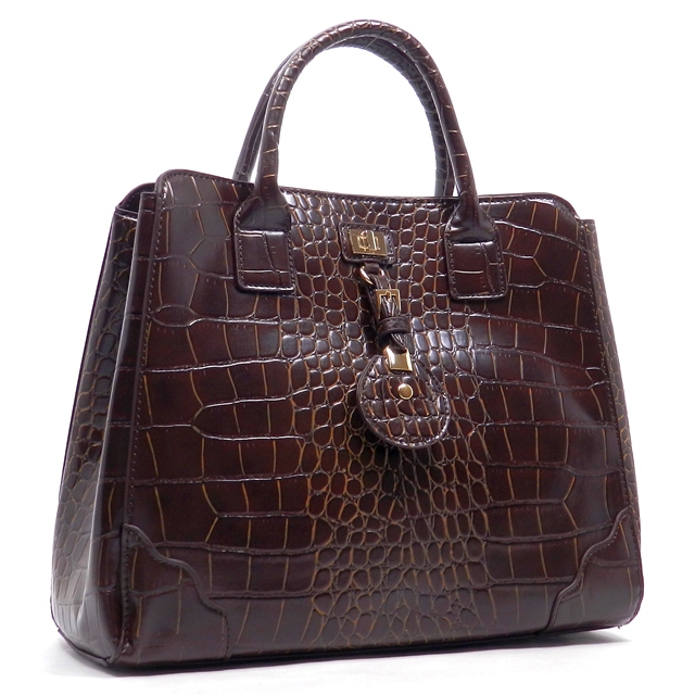 Designer Inspired Faux Croc Leatherette Satchel Handbag.