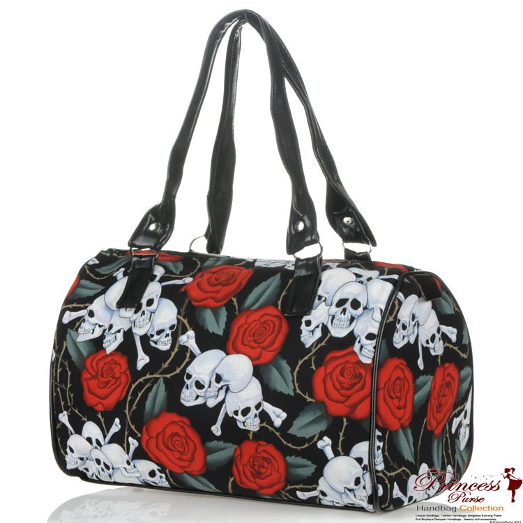 Designer Inspired Cross Bones and Skulls w Roses Handbag (made in USA ...