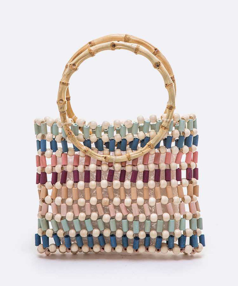 Wooden Beads Bamboo Handle Iconic Bag 6362