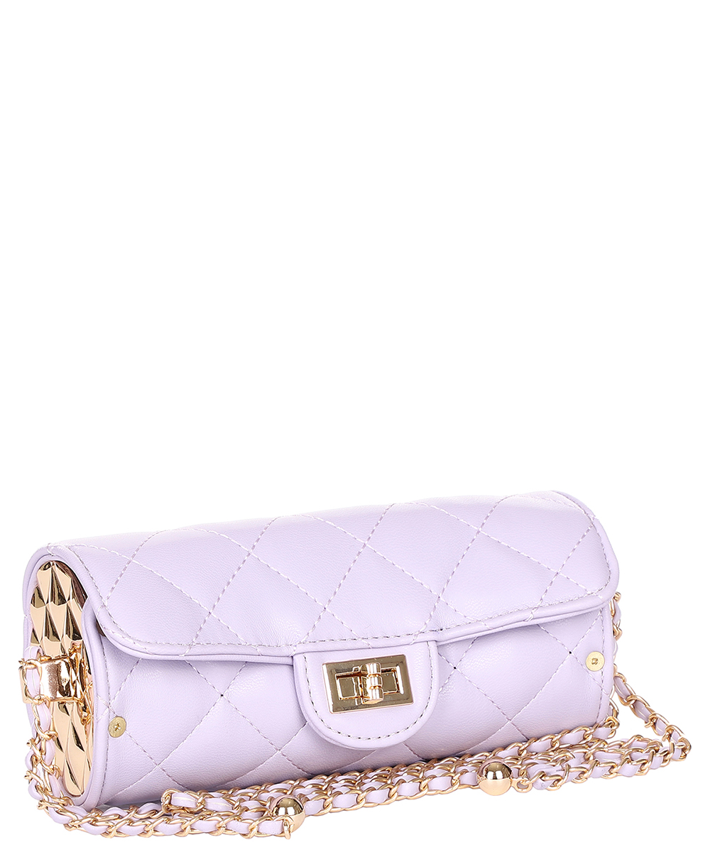 1pc Fashion Diamond Quilted Color Block Pu Tube Bag With Chain