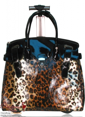 Designer Inspired Leopard Travel Bag w/ Fold Over Leather Flop