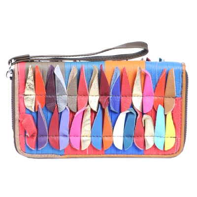 Faux Leather Oval-Shaped Accent Wallet - Multicolor