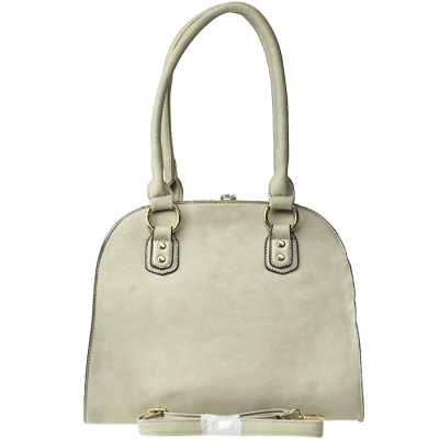 Gold Trim Accent Faux Diamond Stud Clasp Handbag with Strap - Grey