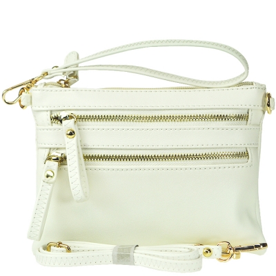 Petit Double Zippered Pocket Clutch with Wristlet and Strap - K001 - Wheat