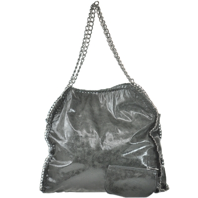 Metallic Oversized One Main Compartment Handbag with Coin Purse - KT554 - Black