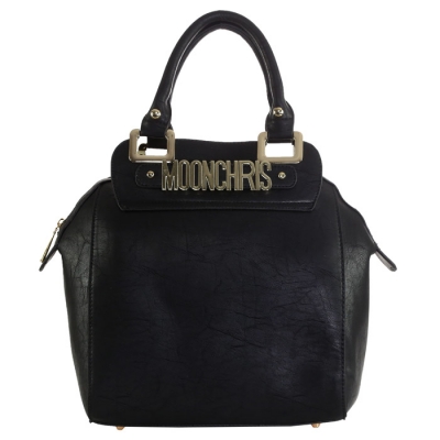 Moon Chris Designer Inspired Faux Leather Zipper Top Handbag 33219 - Black