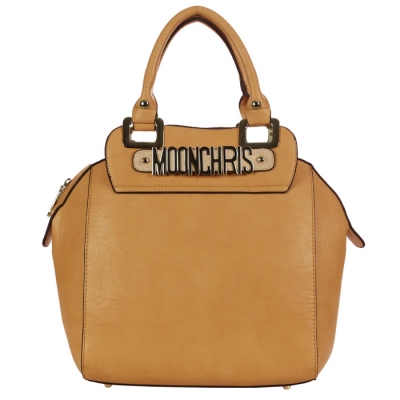 Moon Chris Designer Inspired Faux Leather Zipper Top Handbag 33219 - Tan