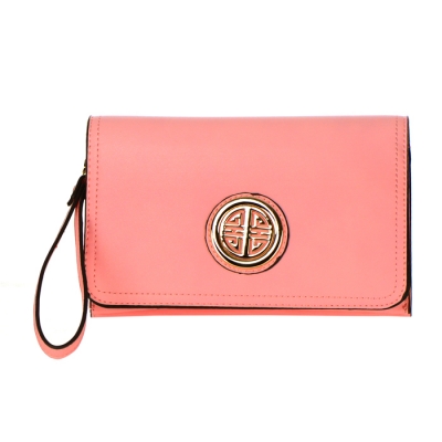 Designer Inspired Faux Leather Metal Accents Clutch Bag 34305 - Pink