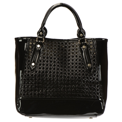 Woven Patent Leather Mini Tote Bag with Detachable Pouch 34384 - Black