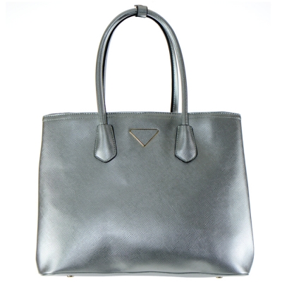 Designer Inspired Gold Triangle Accent Faux Leather Tote Bag 34683 - Silver