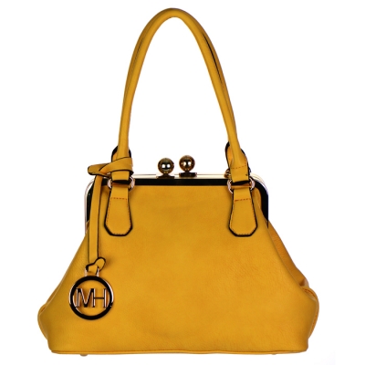 Double Metal Ball Tuck Lock Clasp Faux Leather Handbag 34716 - Yellow