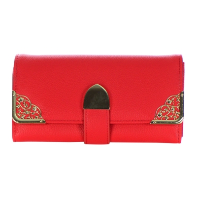 Faux Leather Gold Metal Vine Accents Wallet 34735 - Red