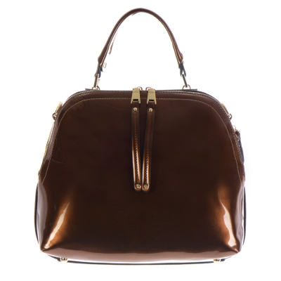 Patent Leather Handbag 35282 - Brown