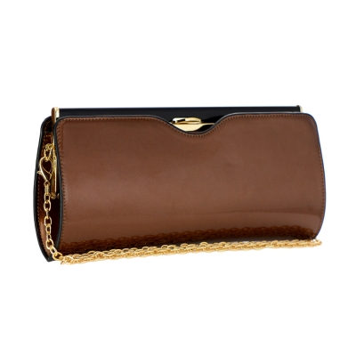 Patent Leather Clutch Purse 35396 - Brown