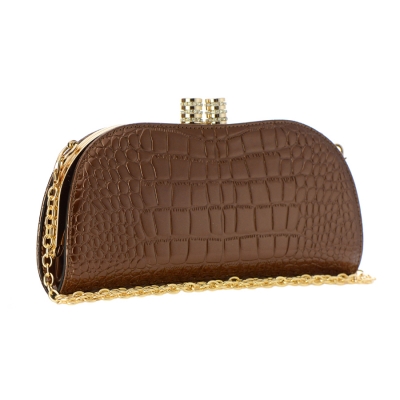 Animal Skin Patent Leather Clutch Bag 35404 - Brown