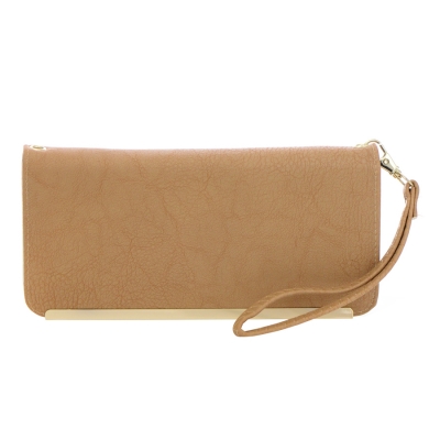 Faux Leather Gold Accent Wallet 35639 - Taupe
