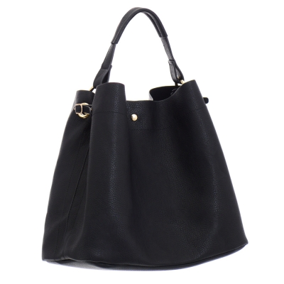 Faux Leather Hobo Bag 35828 - Black