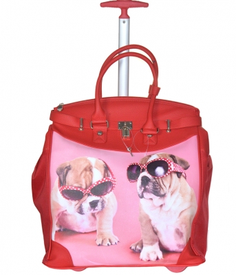 Rollies Classic Cute Pugs Doggy's Rolling 14-inch Laptop Travel Tote Bag TMCD2013D 39570 Red