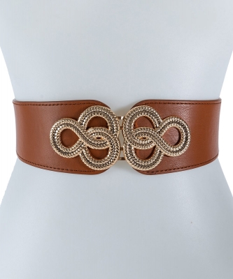 Twisted Gold Clip On Buckle Stretcheable Belt BT320072 BROWN