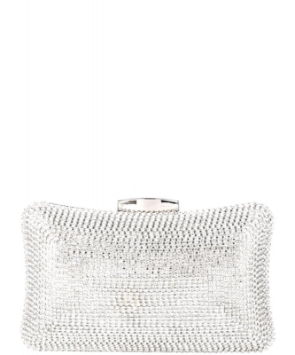 Rinestone Curve Rounded Metal Clutch Bag HBG-104401 SILVER