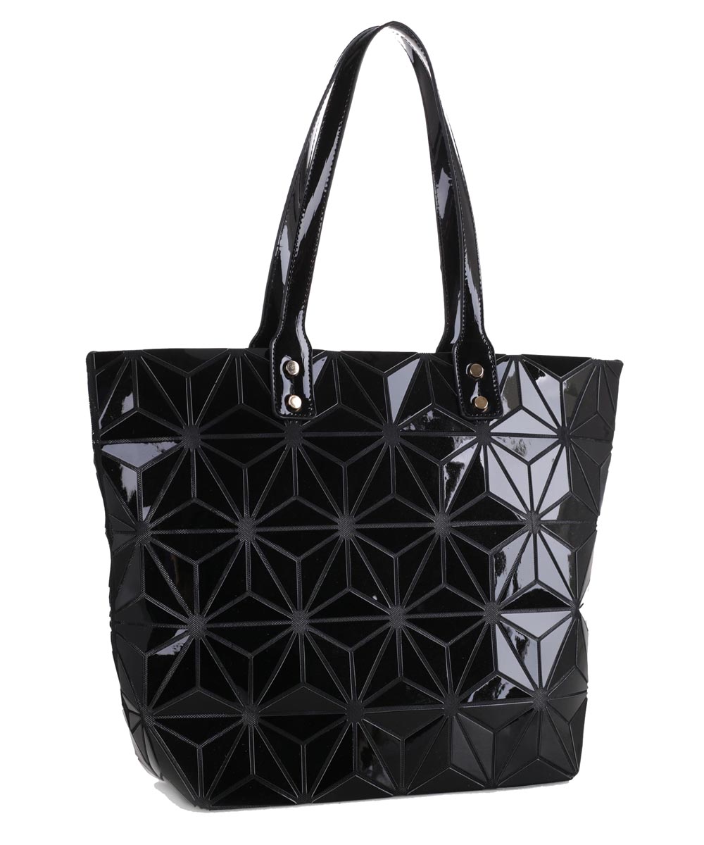 Download Women's Fashion Geometric Lattice Tote Glossy PU Leather ...