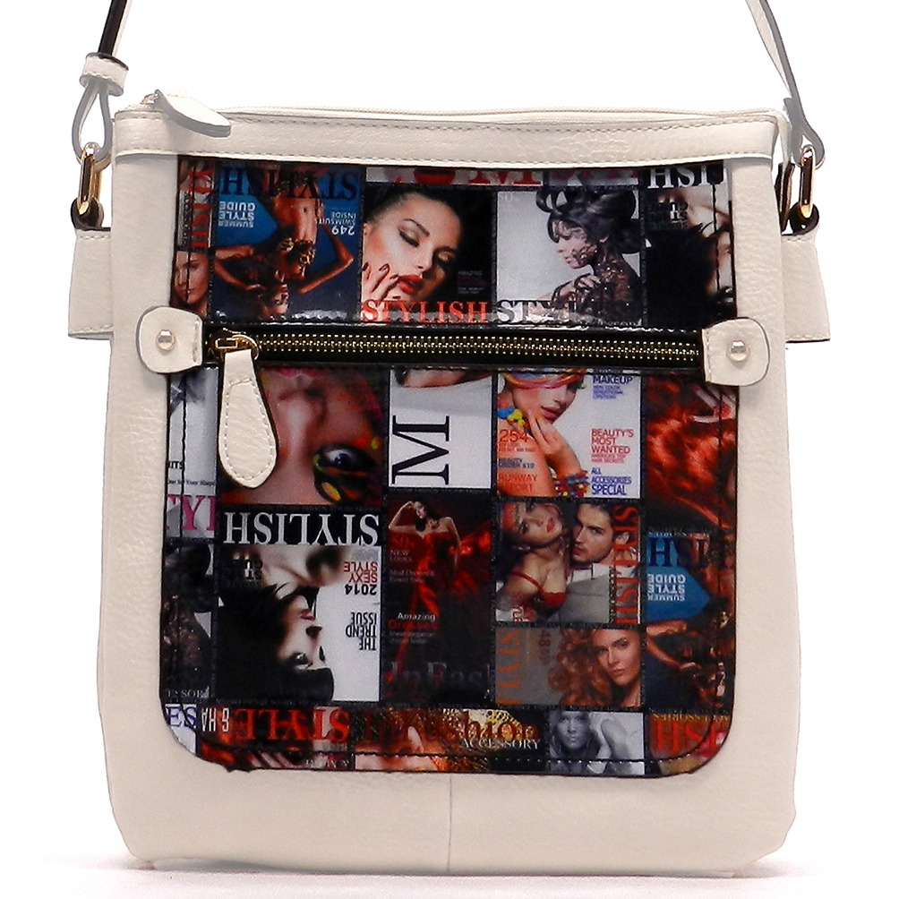 Magazine Print Design Crossbody Bag WYP2001a WHITE: Wholesale Handbags | Fashion Handbags ...