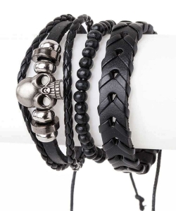 Skull Charm Mix Braid Leather Bracelet Set 128-TB5008