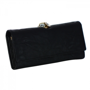 Rhinestone Ball Top Insert Faux Leather Wallet 34703 - Black
