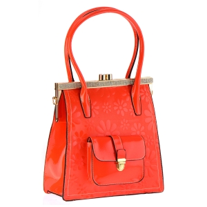 Patent Leather Floral Design Shoulder Bag 35414 - Orange