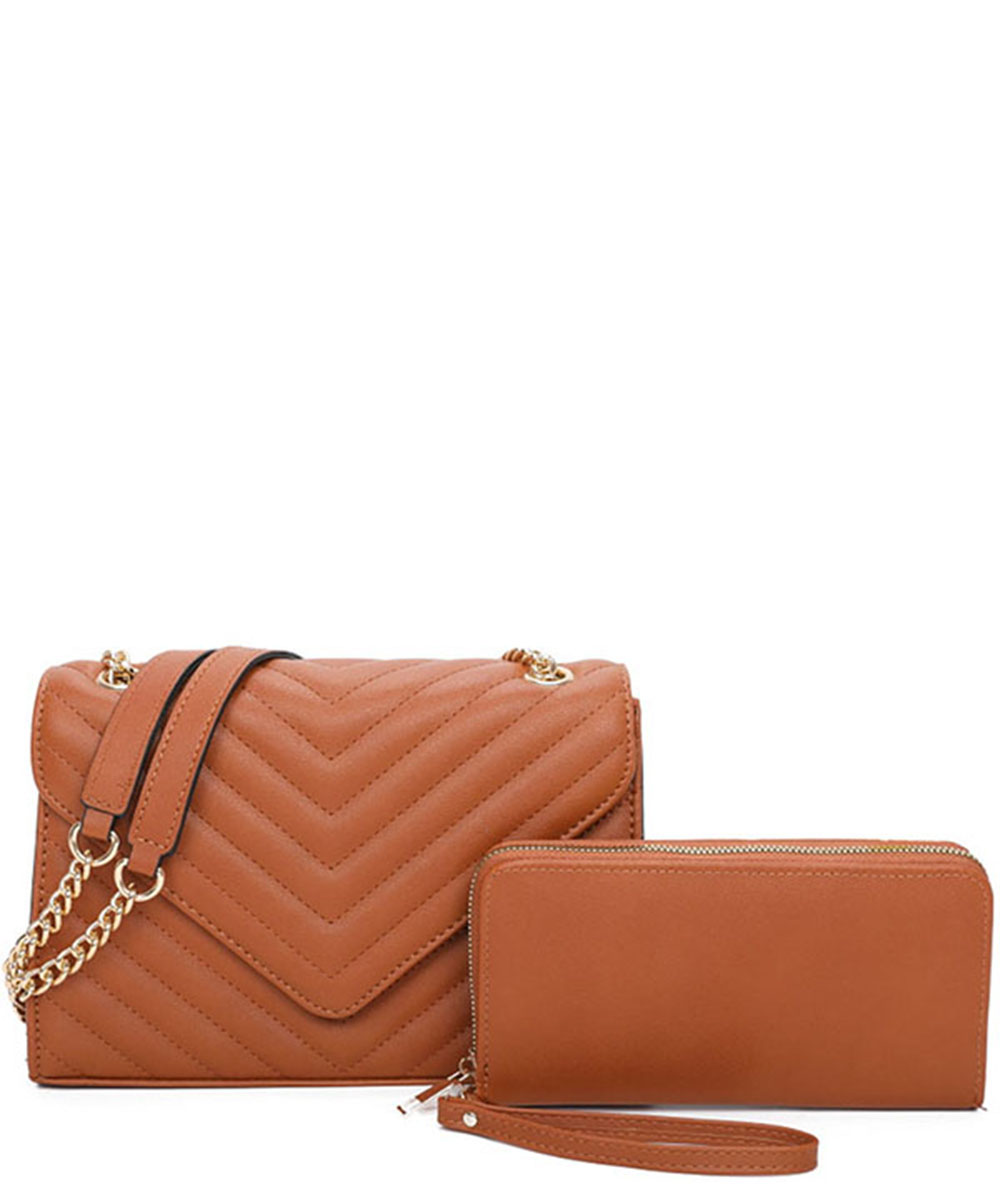 Chevron Quilted Shoulder Bag, Faux Leather Chain Crossbody Bag